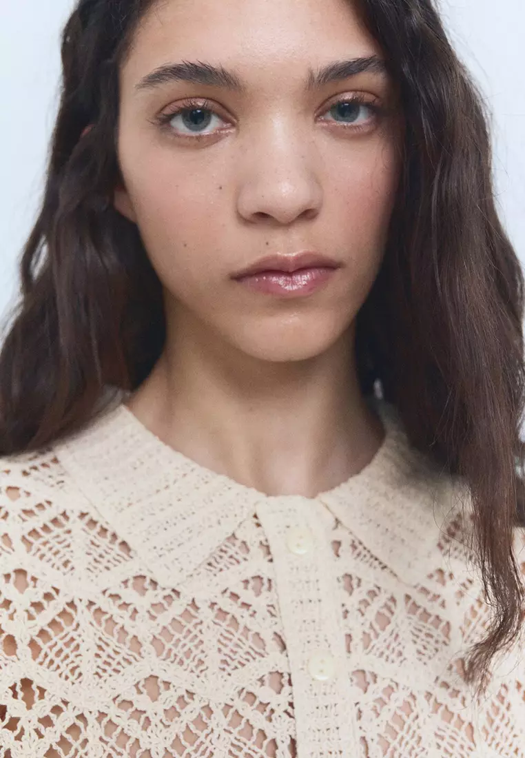 Short-Sleeved Crochet Sweater