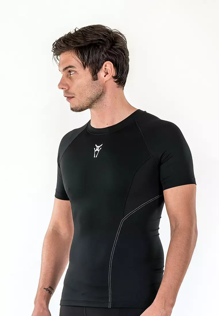 Amnig Men Diligent Compression Short Sleeve Top (Black/White)