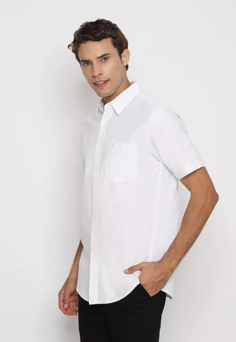 RBJ Kemeja Polos Cotton Putih Slim Fit Pria