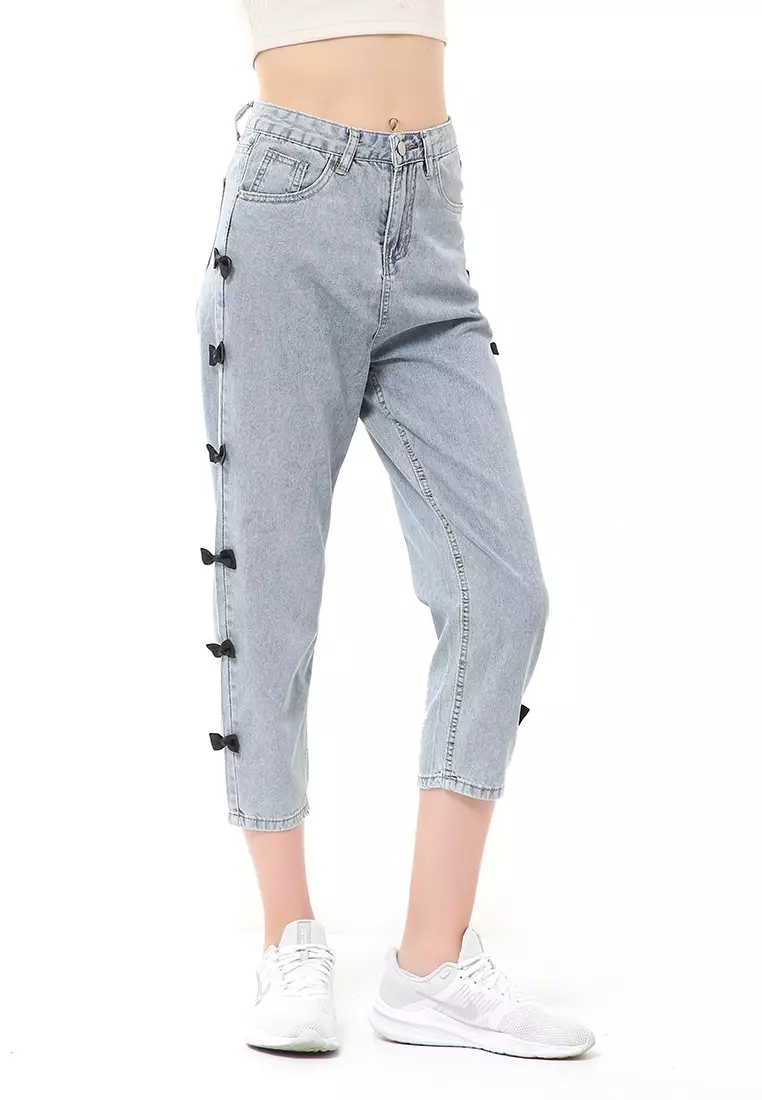 Stella Long Pants Boyfrend Jeans Wanita Model Pita Samping Material Denim ORIGINAL - Blue