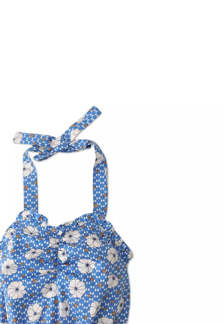 Girls Retro Floral Bodysuit With Rib Bottom