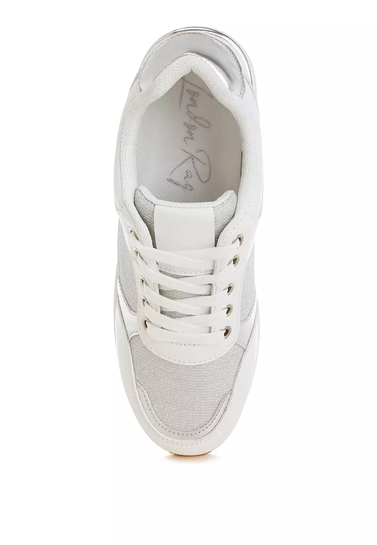 Faux Leather & Mesh Sneakers In White