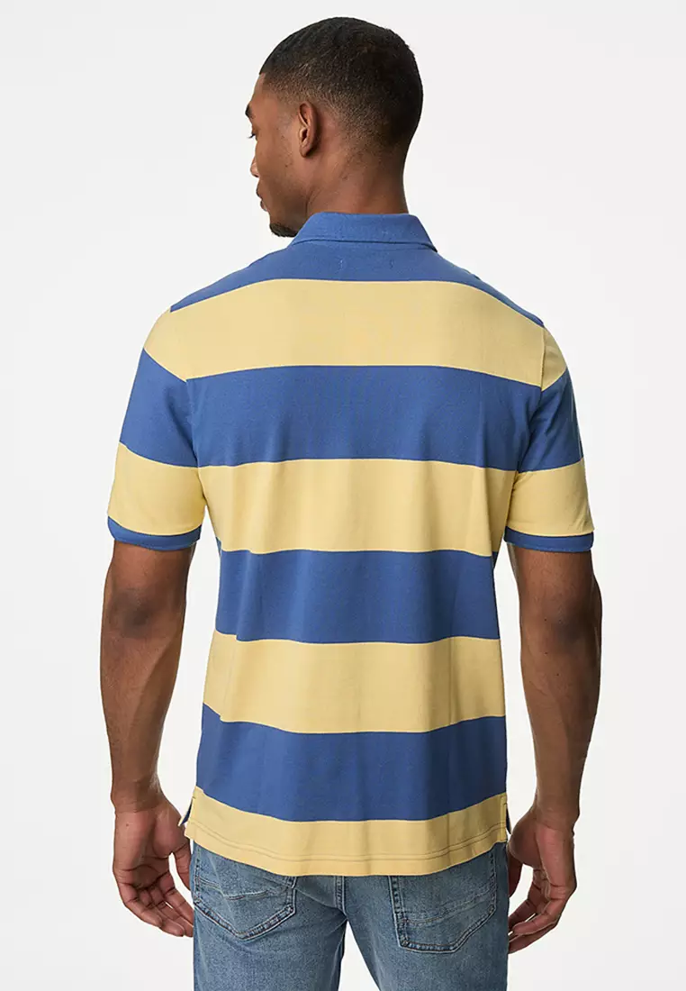 Pure Cotton Striped Pique Polo Shirt