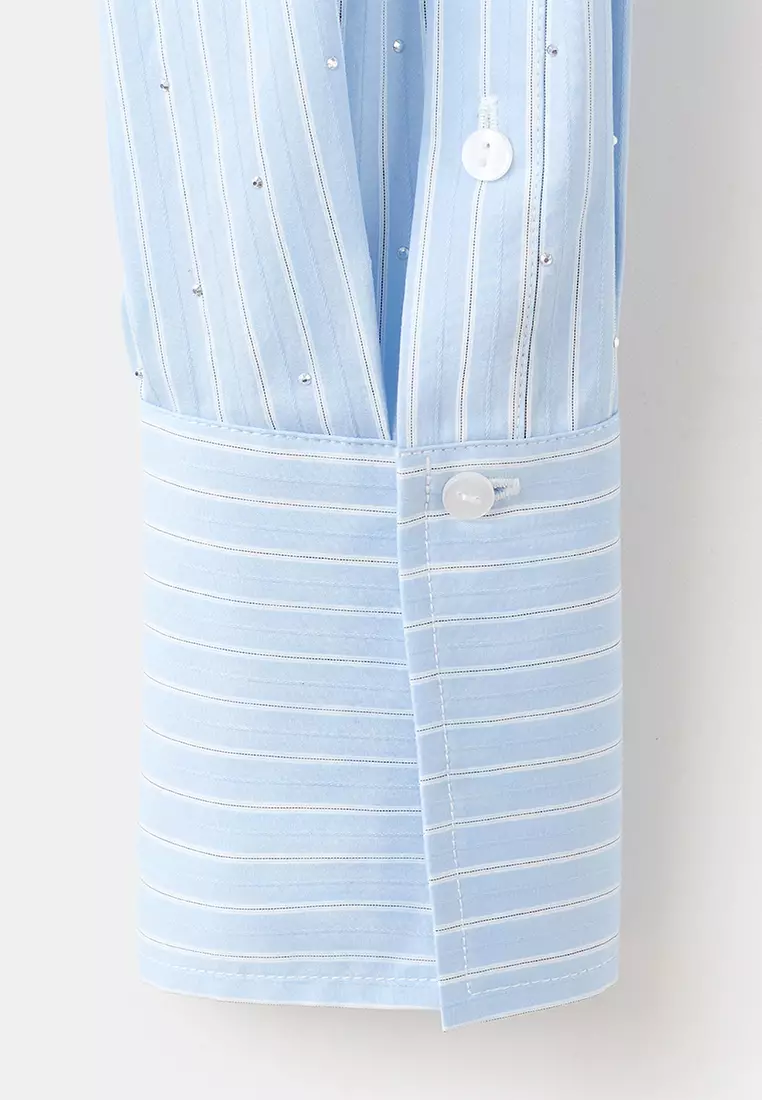 Rhinestone Striped Cropped Shirt