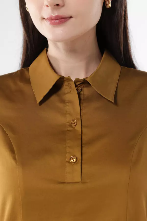 MINIMAL - Harriette - Dress Katun Lengan Pendek - Brown Warna Brown