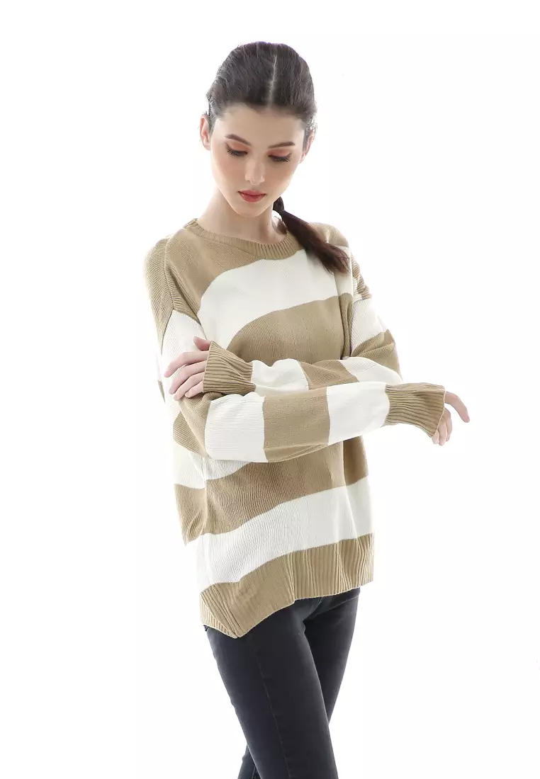 Nayara Sweater Rajut Atasan Wanita Oversize Long Sleeve Relaxed Fit - Mocca