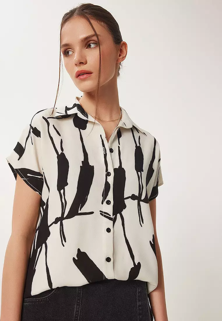 Patterned Short Sleeve Viscose Shirt