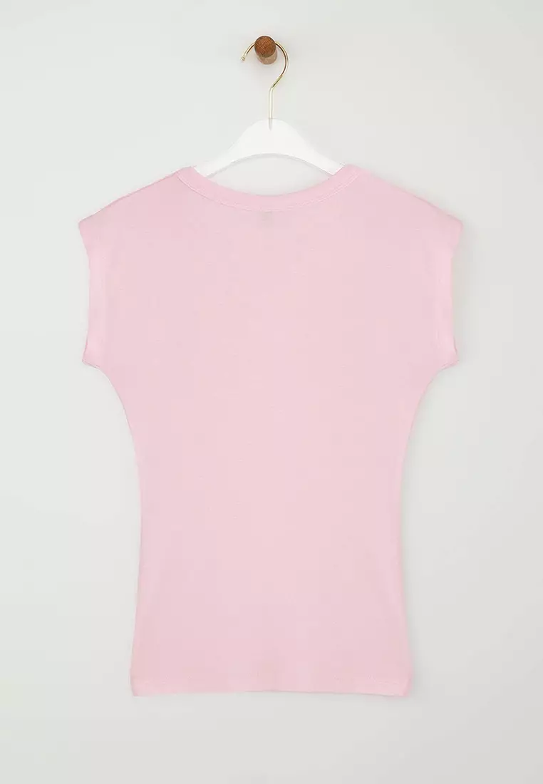 Light Pink Premium Viscose/Soft Fitted/Fitted Moon Sleeve Flexible Knitted Blouse