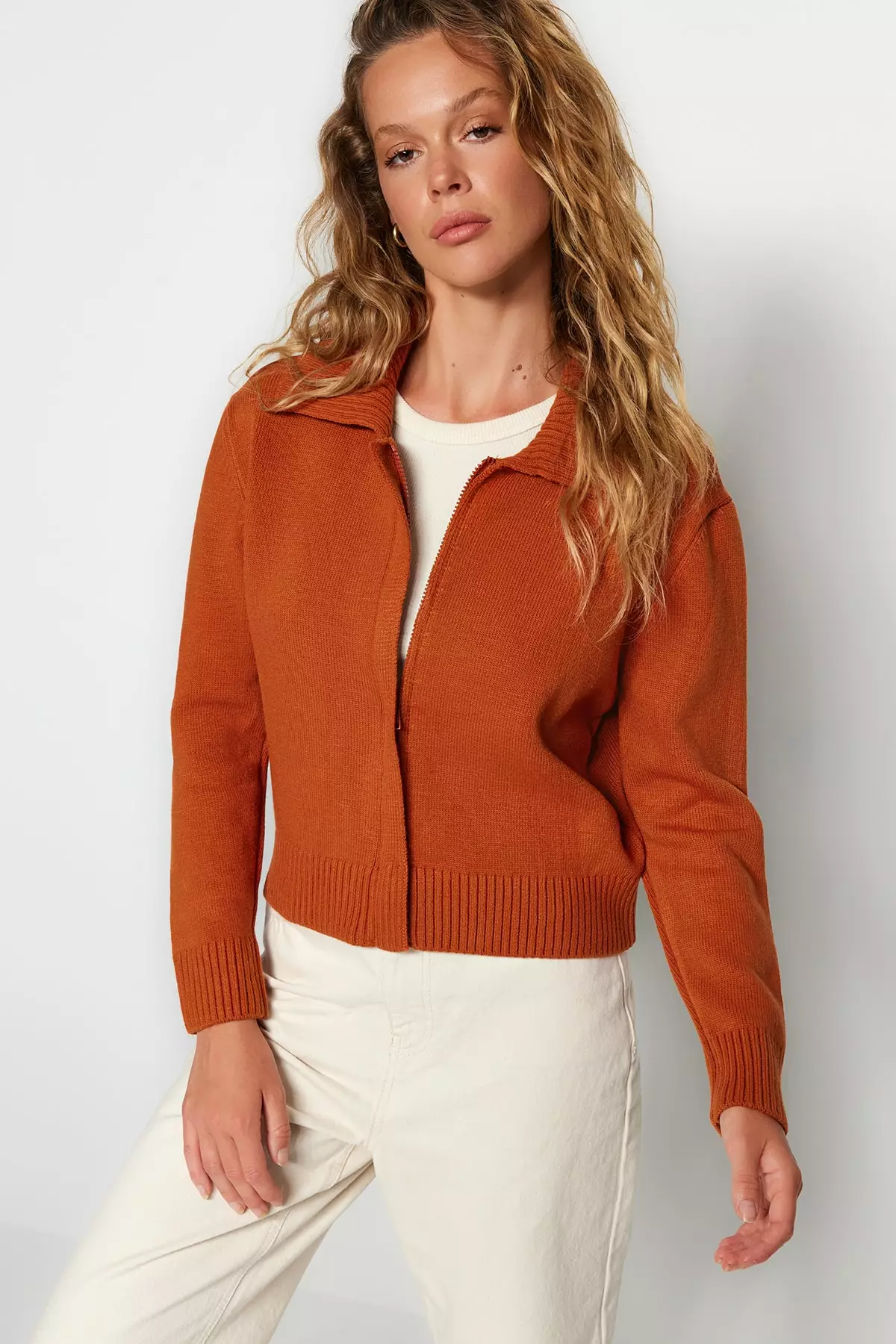 Red zip up best sale cardigan