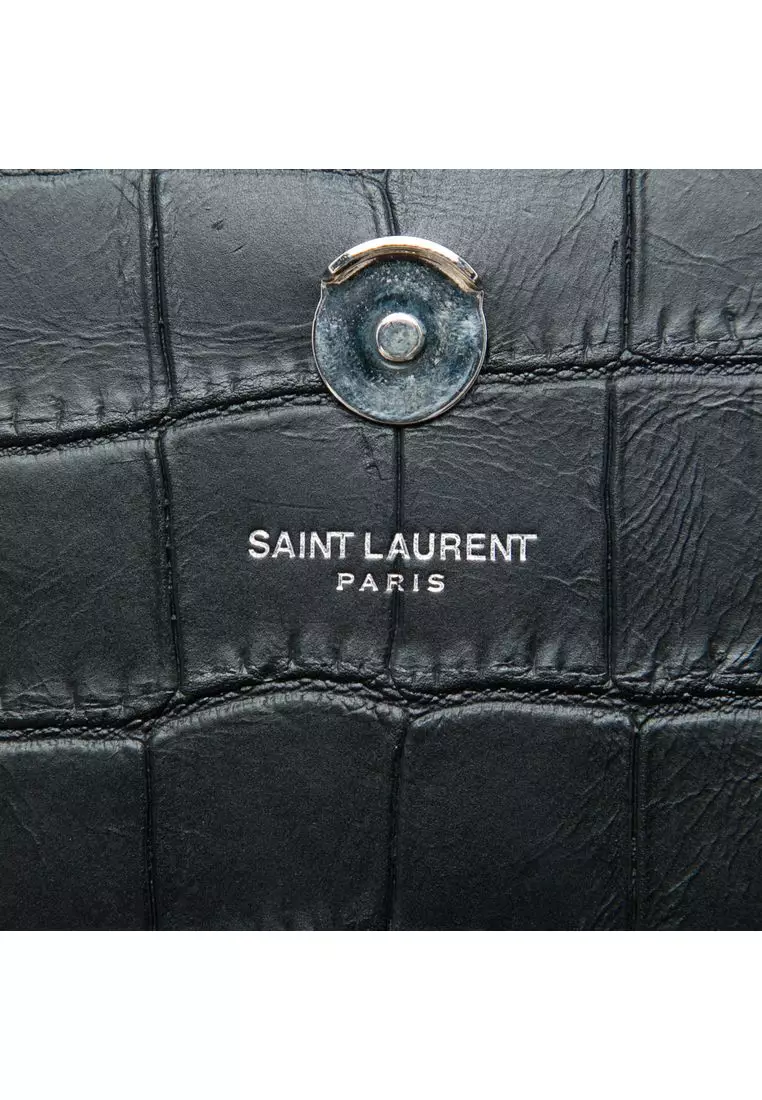 Pre-Loved Saint Laurent Small Croc Embossed Leather Monogram Kate Tassel Crossbody
