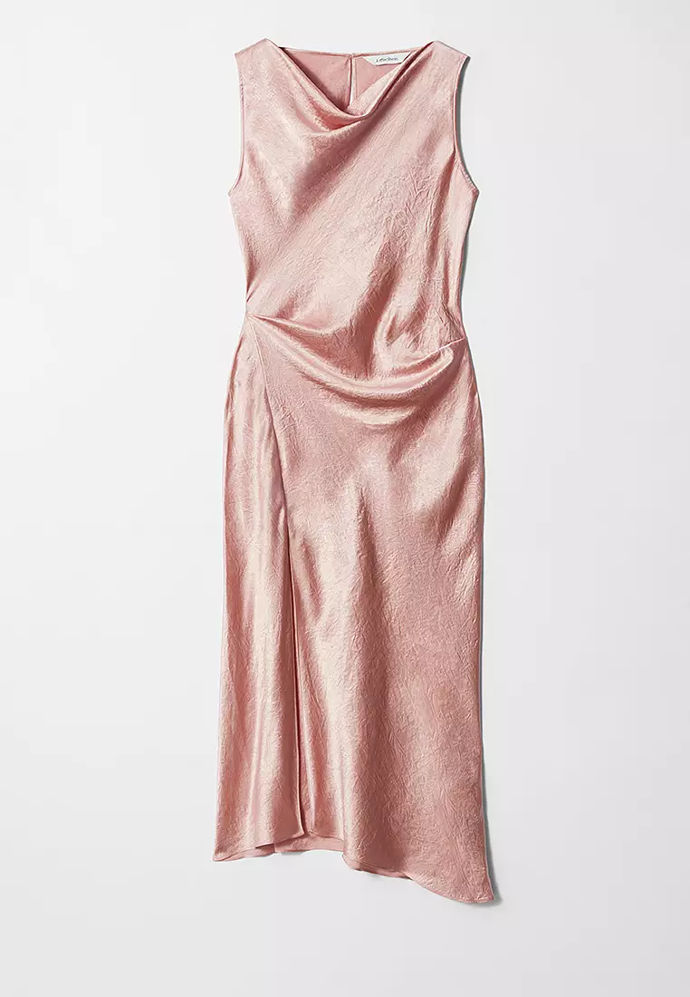 Draped Satin Midi Dress