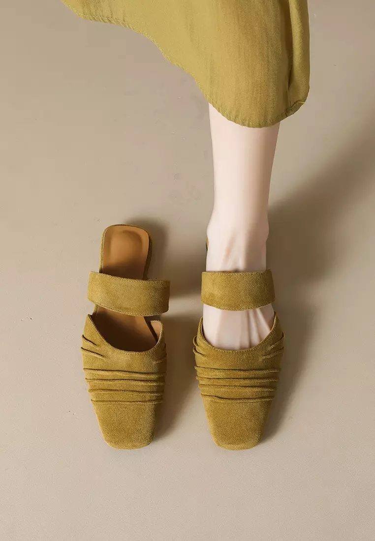 Pleated Suede Mules WW206-2