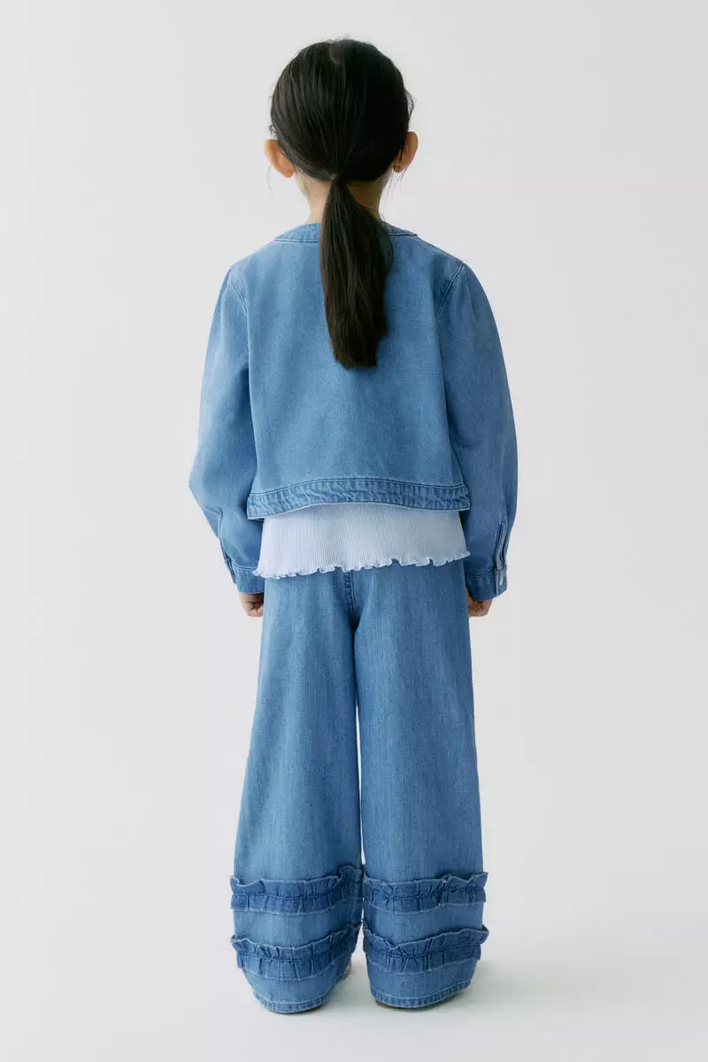 Frill-trimmed denim trousers
