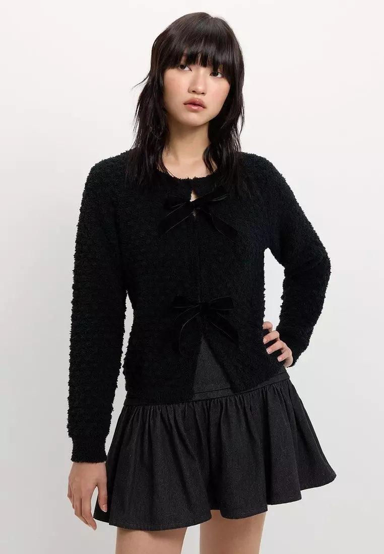 Buy Pomelo Ribbon Cardigan - Black 2025 Online | ZALORA