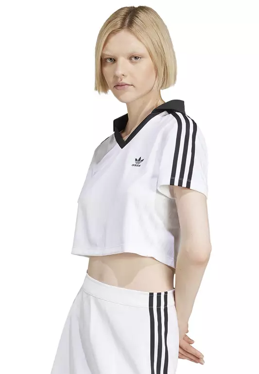 Adicolor Football Jacquard V-Neck Crop Polo Shirt