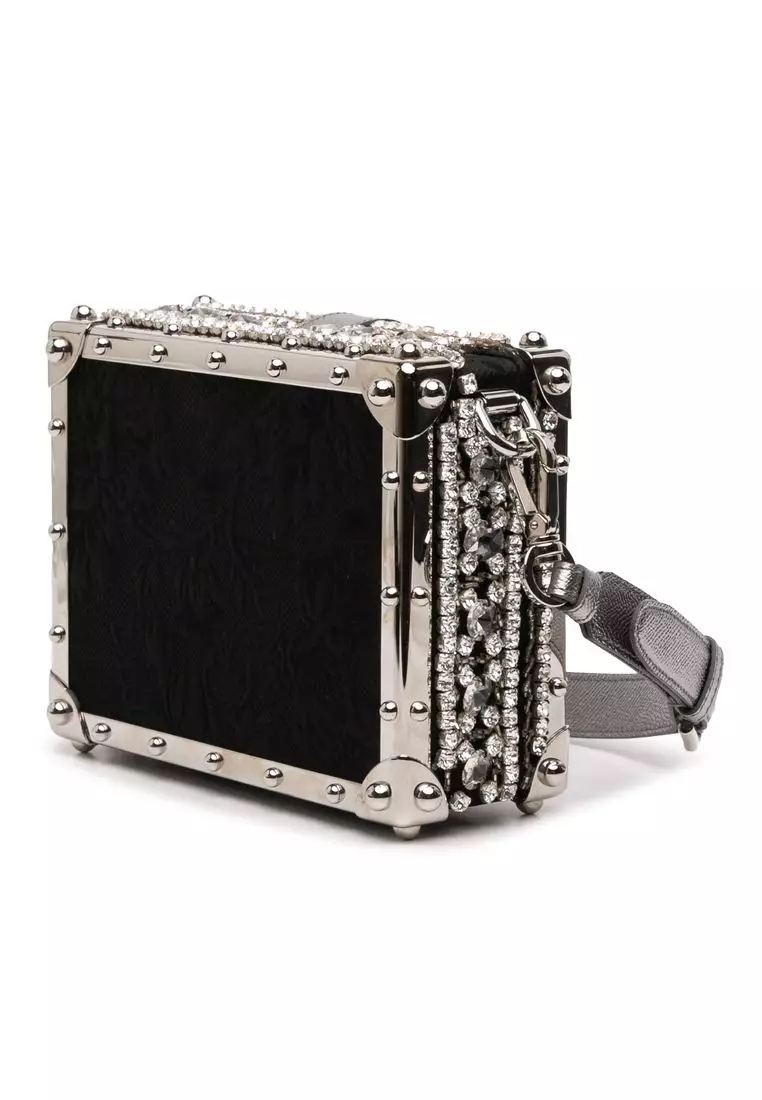 Pre-Loved Dolce & Gabbana Rhinestone Embellished Jacquard Dolce Box Bag