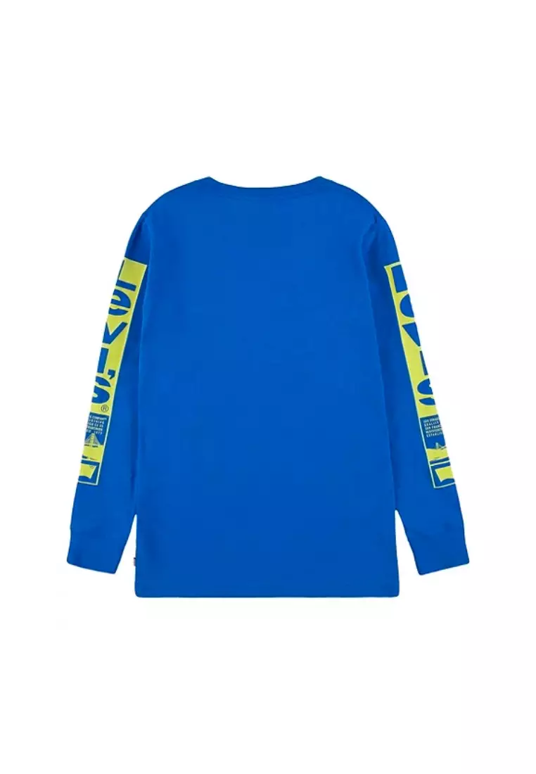 blue and yellow long sleeve shirt
