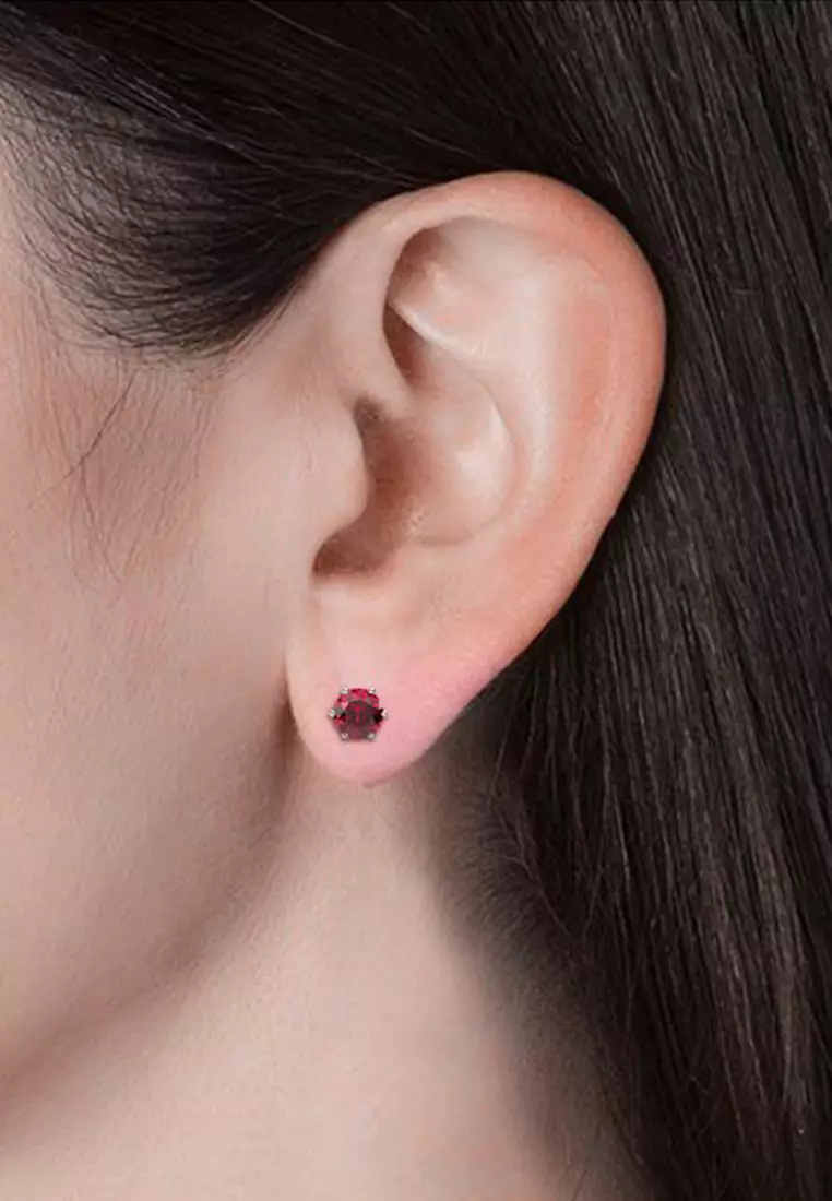 Birth Stone Earring January Garnet WG - Anting Crystal Swarovski by Her Jewellery