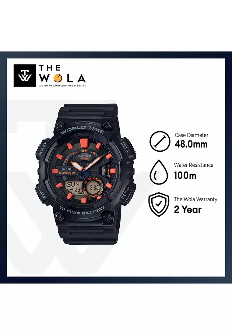 Men's Analog-Digital Watch AEQ-110W-1A2 Black Resin Band Men Sport Watch