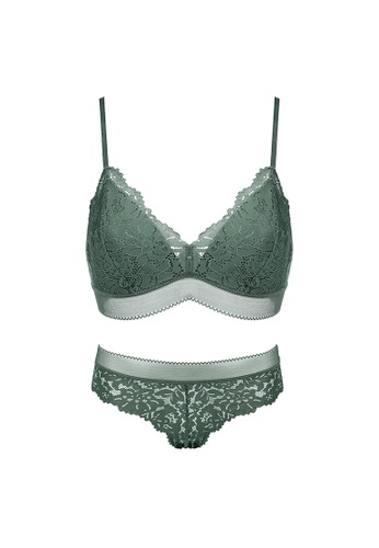 ZITIQUE green Women's French Style Triangle Cup Lingerie Set (Bra And Underwear) - Green 0330AUS26E1E54GS_1