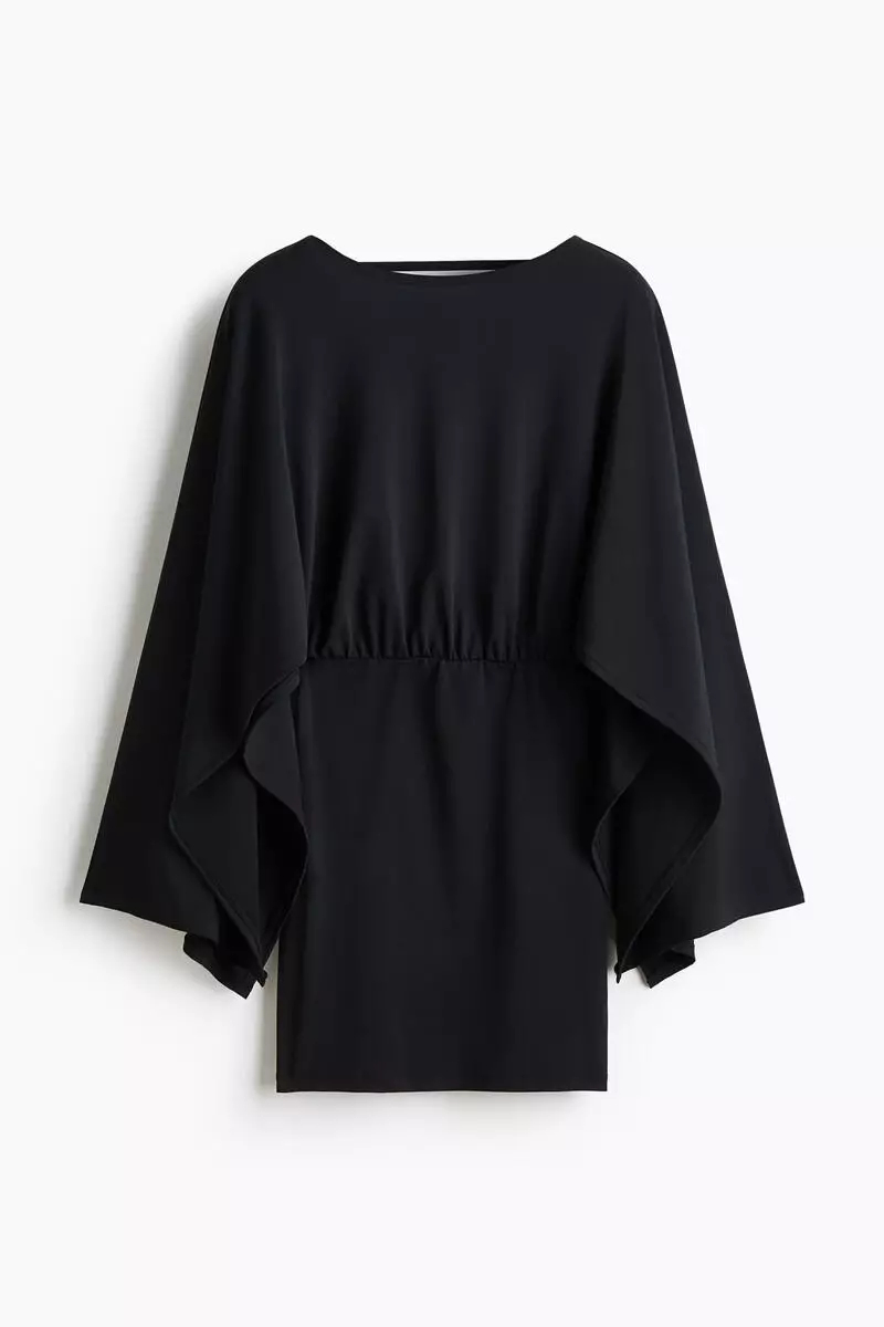Cape-sleeved fine-knit dress
