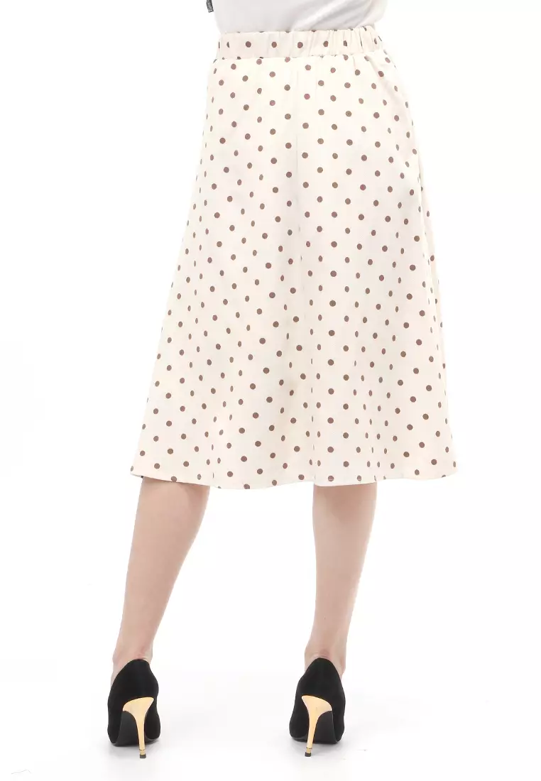 Skirt Motif Polkadot Rubbery Waist Bawahan Wanita Relaxed Fit - Beige