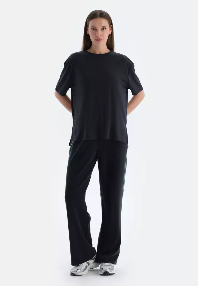 Black Trousers, Regular, Wide Leg, Activewear for Women