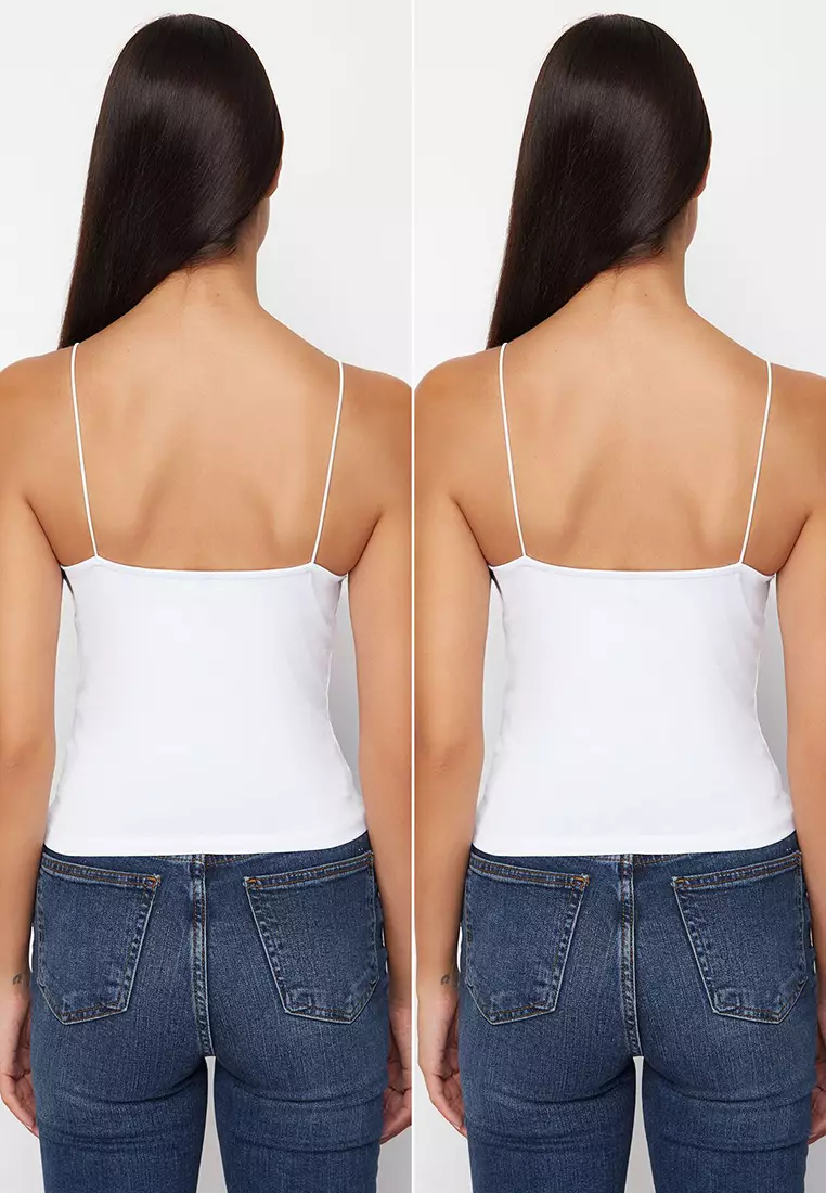 White-White Strappy Regular Size Flexible 2-Pack Knitted Undershirt TWOSS24AL00048