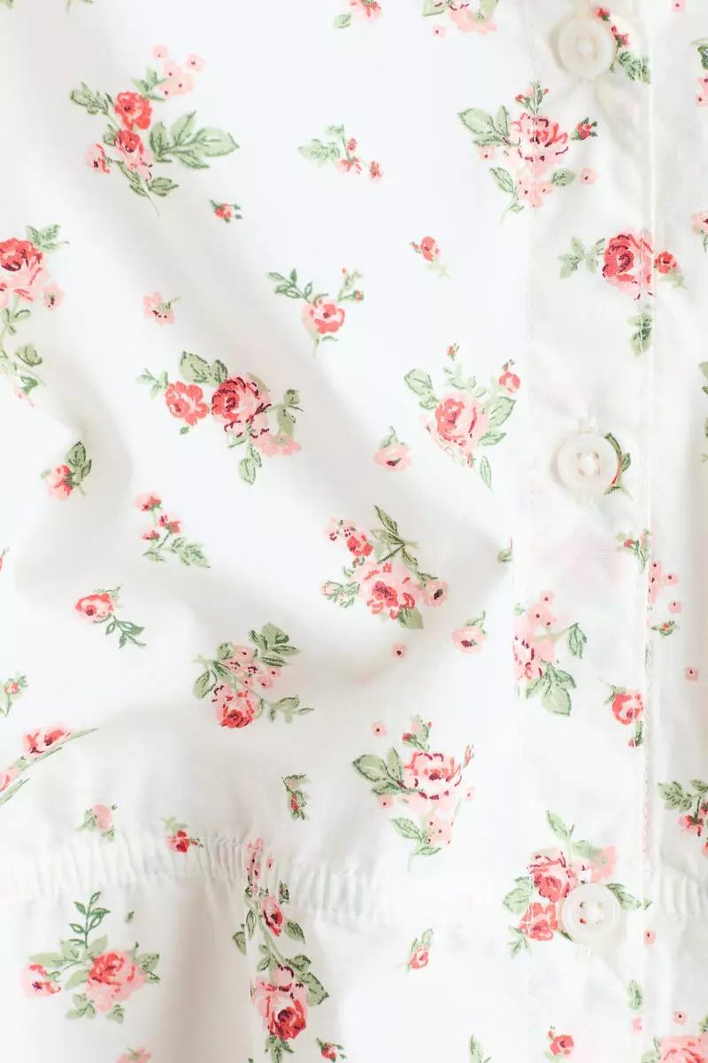 Puff-sleeved cotton seersucker blouse