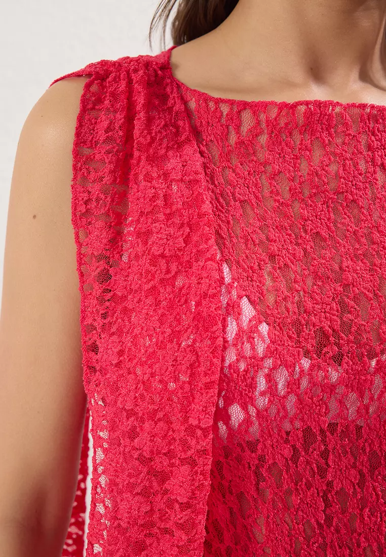 Fuchsia Maxi Knitted Lace Beach Dress TBESS25EL00089