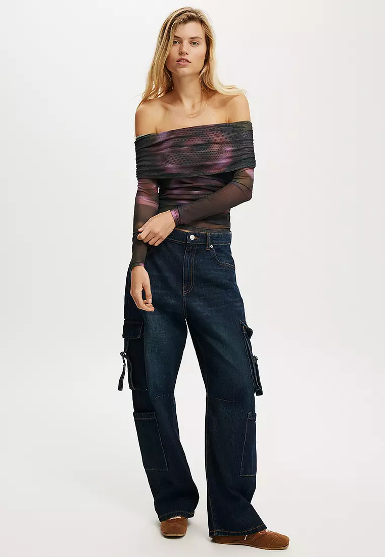 Ashley Off Shoulder Mesh Long Sleeves Top