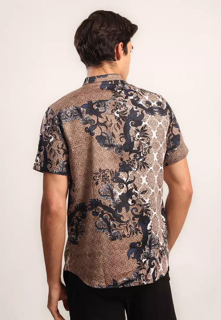 MOC - Kemeja Batik Shanghai Lengan Pendek Pria Hasbi - Beige