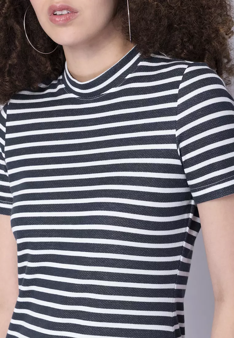 BASICS Blue Striped Knit Mini Bodycon Dress