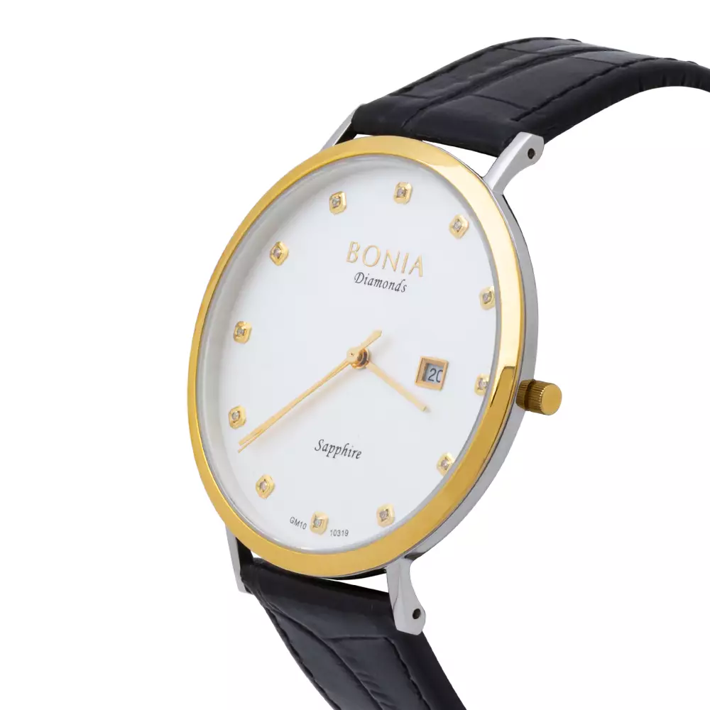 Jam Tangan Pria Bonia Analog Black Dial White B10319-1217 Original