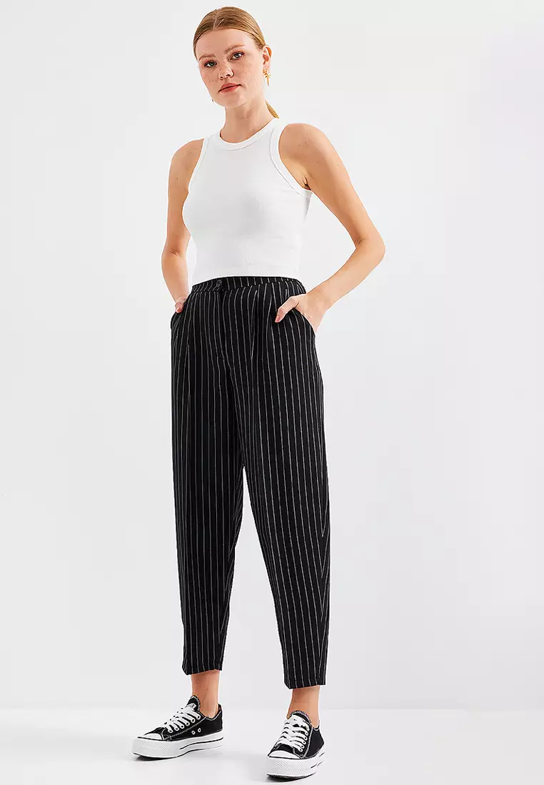 High Waist Striped Trousers