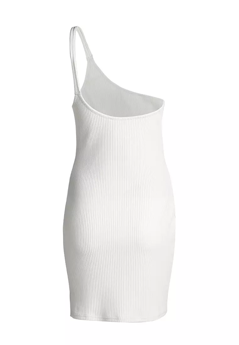 White One Shoulder Bodycon Knitted Dress