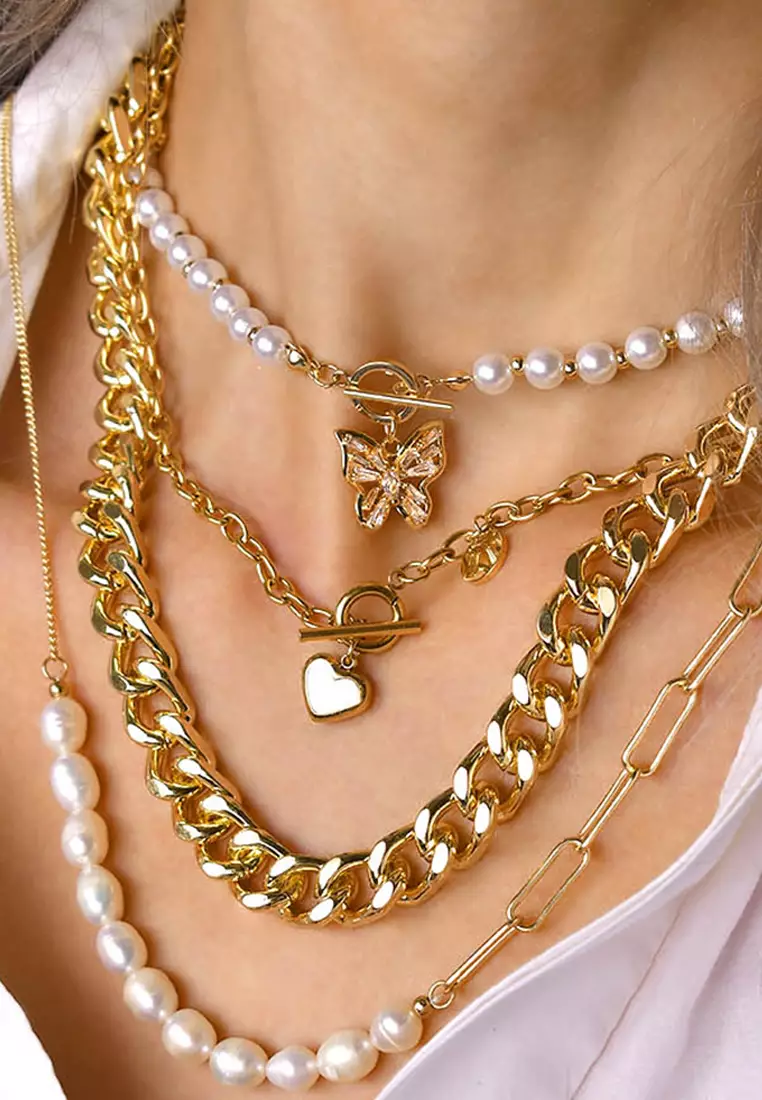 Cuban Pearl Paperclip Necklace in Gold