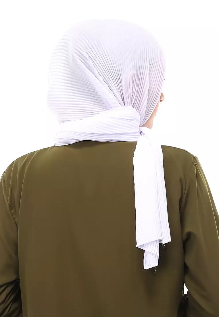 Melissa Pashmina Plisket Garis Hijab Wanita Relaxed Fit - White