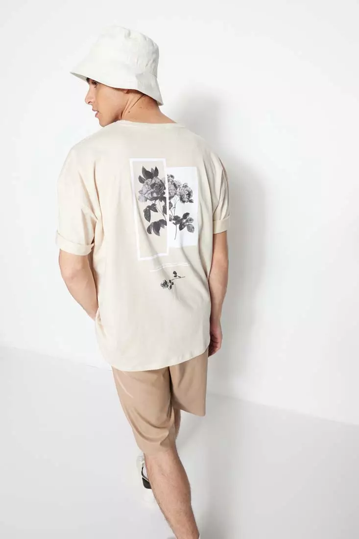 Oversized Crew Neck Floral Print Short Sleeve T-Shirt