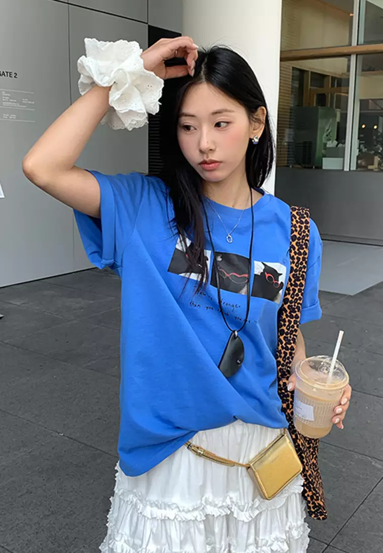 2025 Summer Printed Simple Round Neck T-shirt CA25042919BL