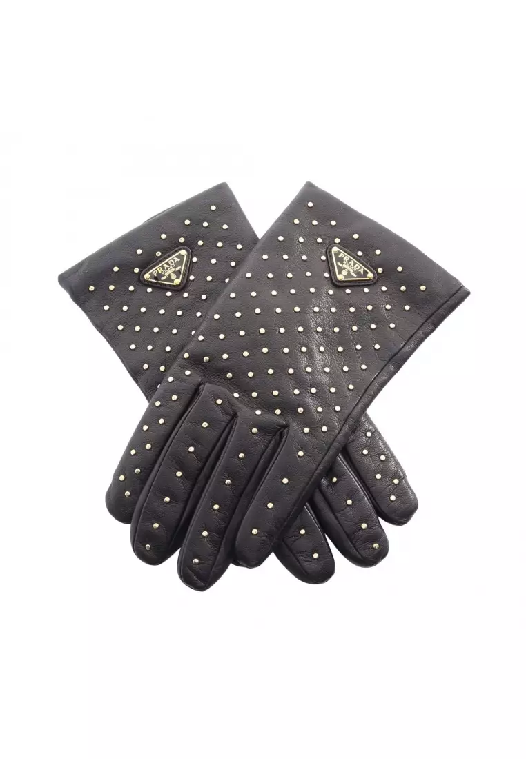 Buy Prada Pre-Loved Prada prada logo plate studs gloves glove