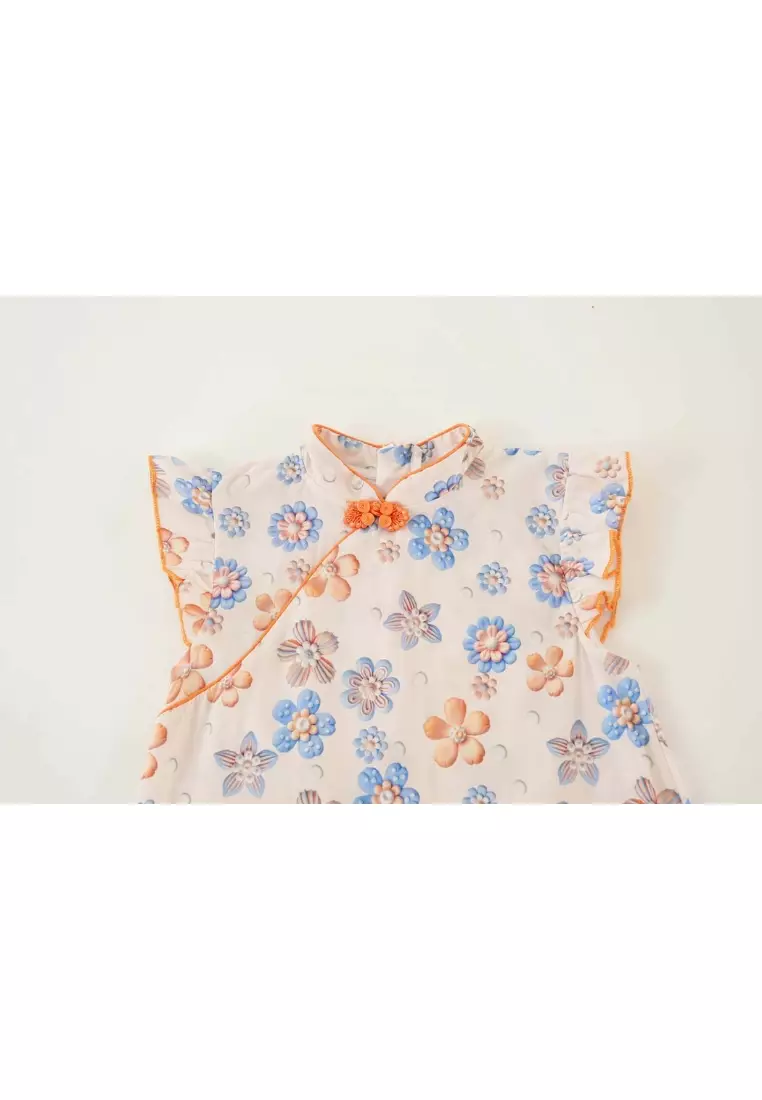 藍色花朵嬰兒女童旗袍連衣裙0848