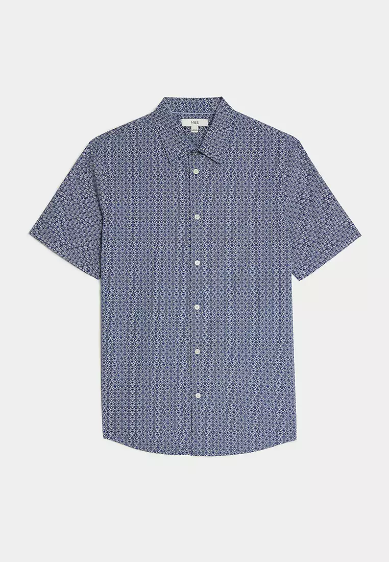 Easy Iron Pure Cotton Geometric Print Shirt