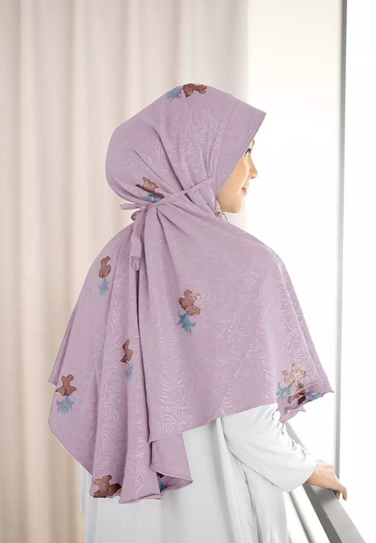 Zelena - Ghinna Bergo Embroidered | Hijab Instan Tali Airflow - Sunset Purple