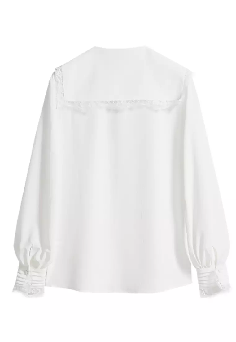 Chiffon Collar Blouse with String Tie