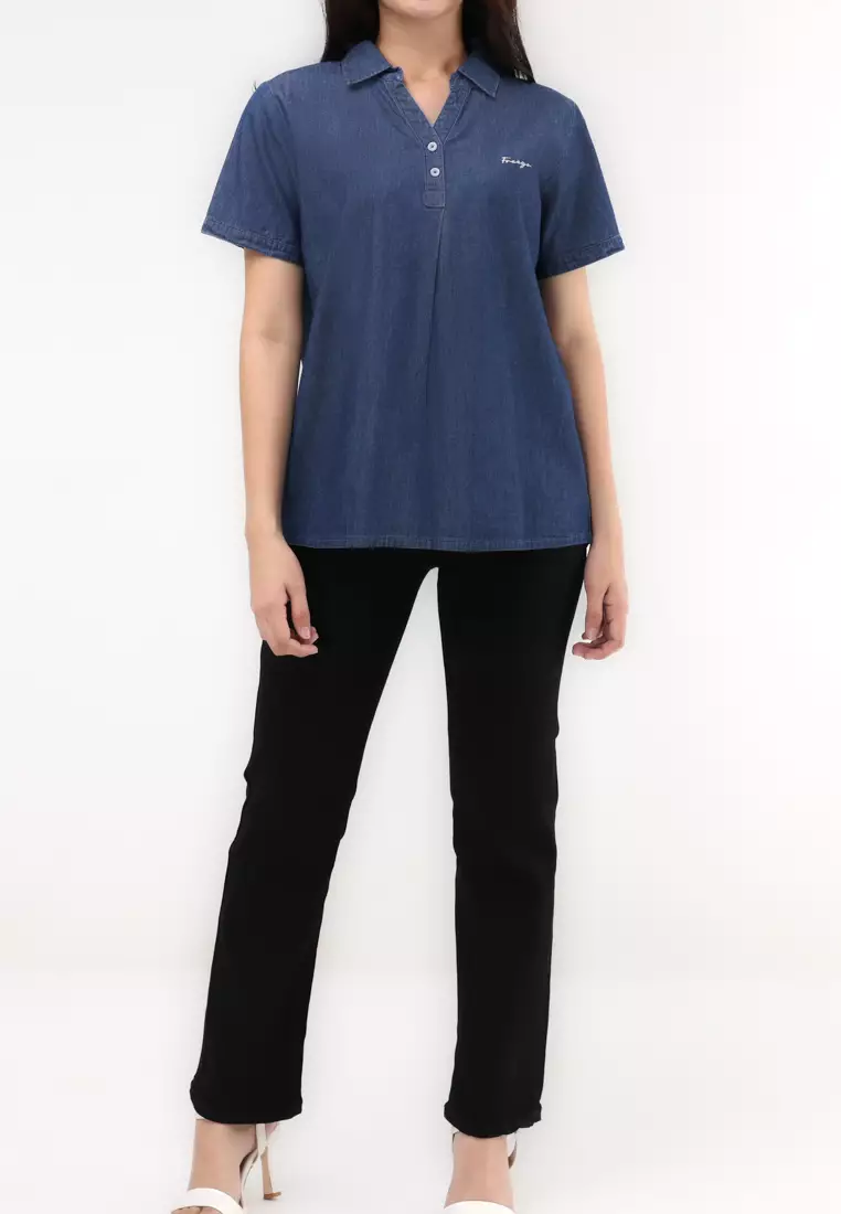 Chambray Short Sleeve Blouse