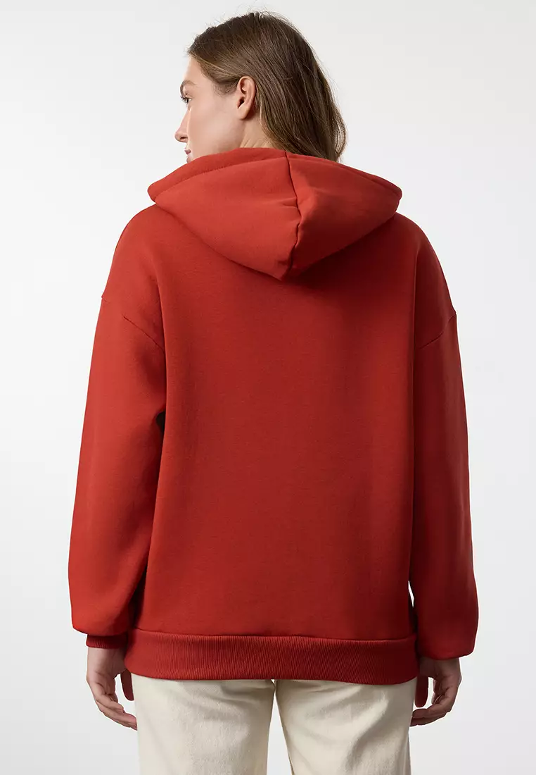 Thick Fleece Inside Oversize/Wide Fit Hooded Basic Knitted Sweatshirt