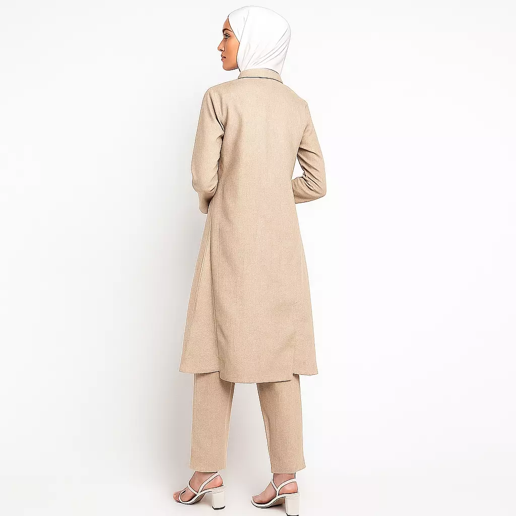 Drew One Set Baju Muslim Wanita Linen In Beige Tunic Celana Panjang