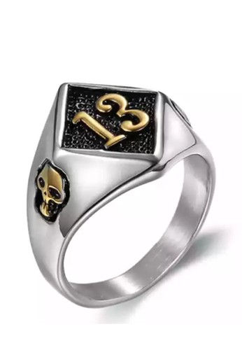 San Marco gold and silver Lucky 13 Gold Plating Premium Stainless-Steel Cincin Pria Ring Silver 7C9C2AC89D39A6GS_1