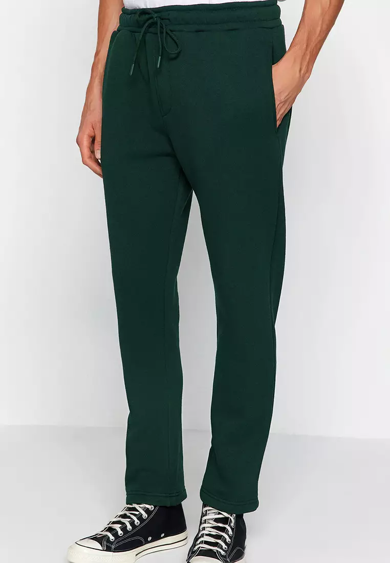 Green Regular Cut Cotton Open Leg Sweatpants